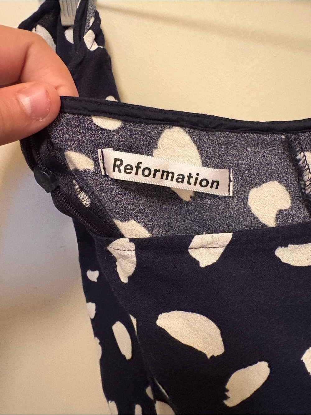 Reformation Navy Dress with Cream Spot Print